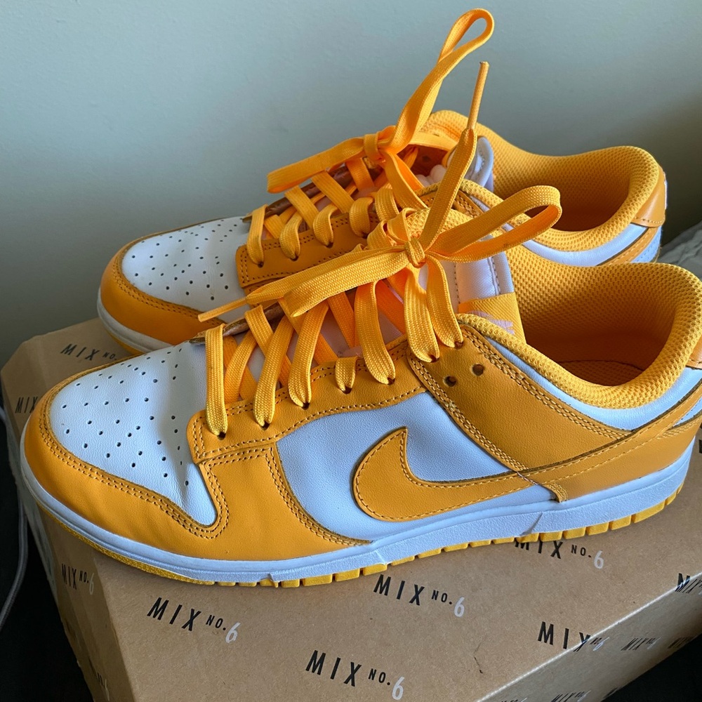 Nike Dunks Vibrant Orange and White Low-Top Sneakers. Women’s US 9